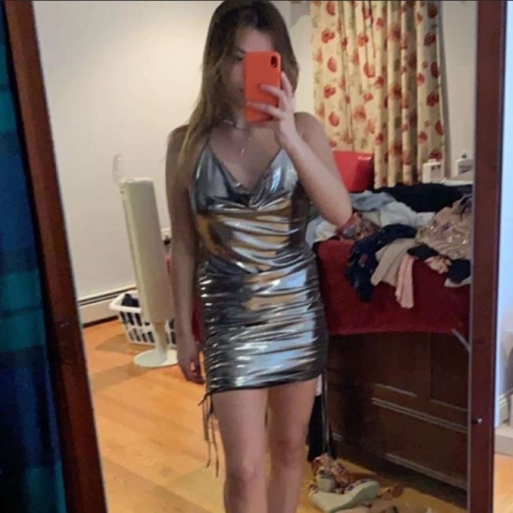 Silver halter top party dress